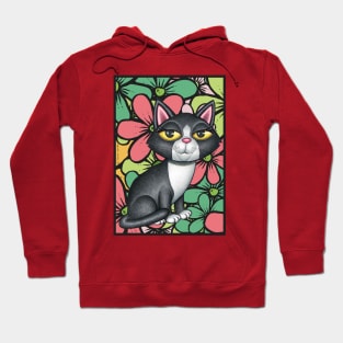 Cute Tuxedo Cat in colorful flowers Hoodie